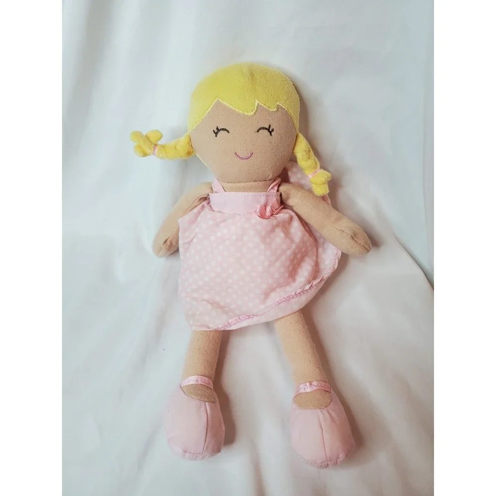 Carters Pink White Polka Dot Dress Blonde Doll Stuffed Plush Baby Lovey